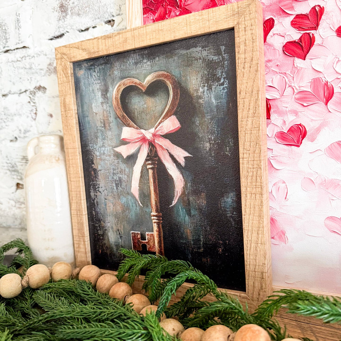 Vintage Gold Key W/ Pink Bow - 11x14 Inches