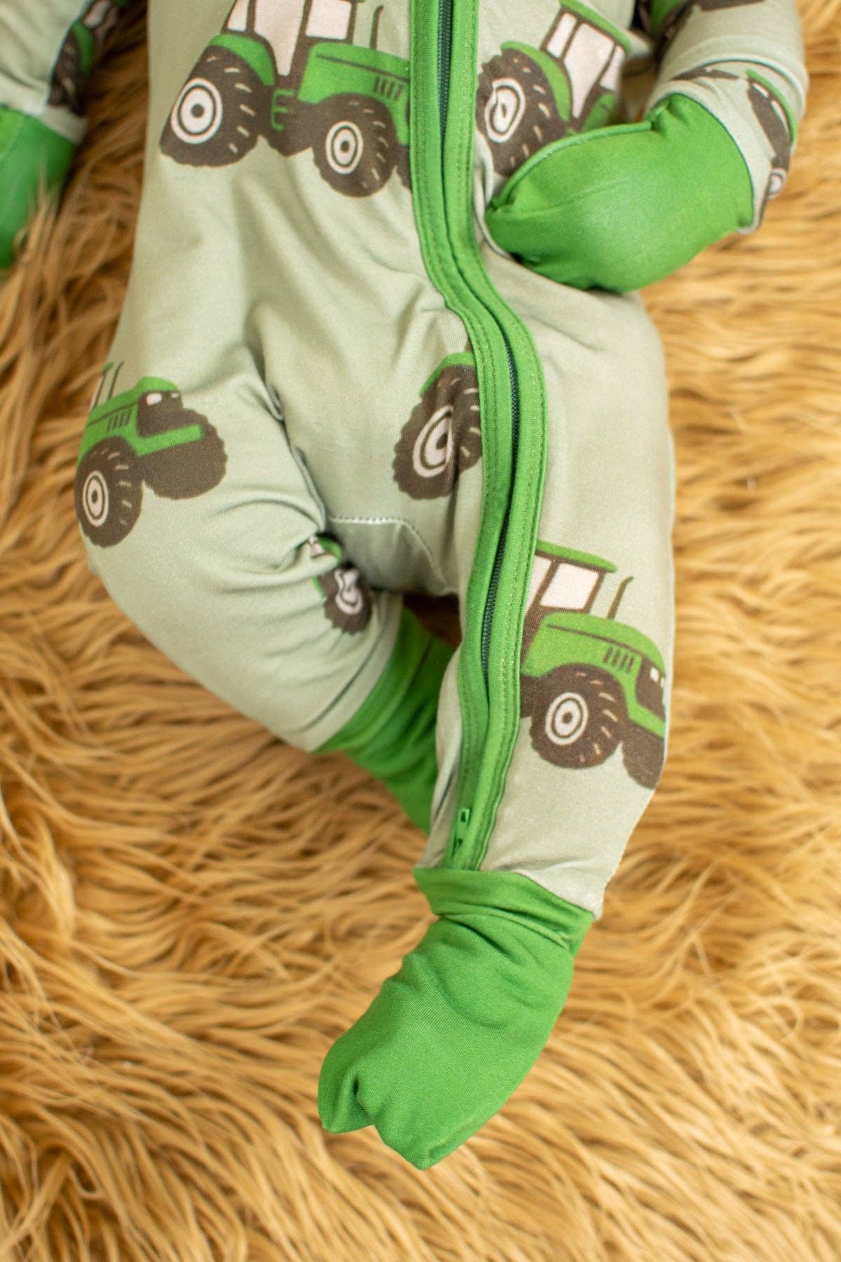 Classic Green Tractor Baby Bamboo Zippy: 0-3 Month