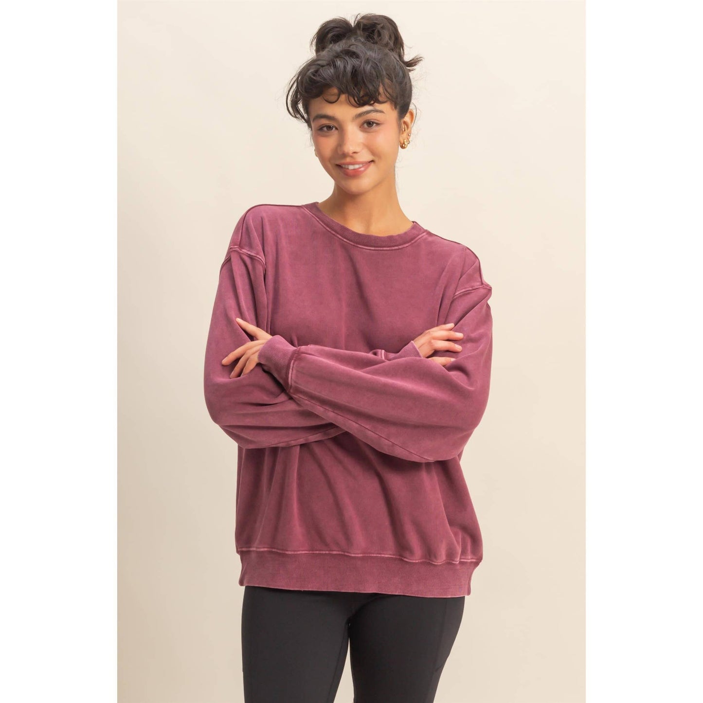 Oversized Mineral Washed Sweatshirt: TAFFY PINK / S-M-L(2-2-2)