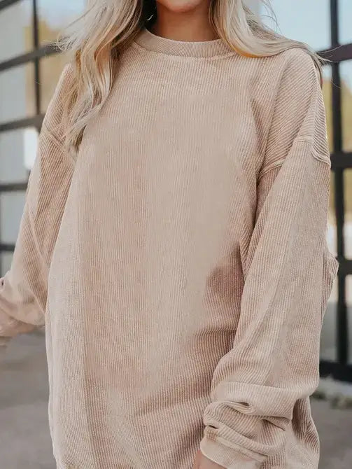 Orange Long Sleeve Ribbed Corded Oversized Sweatshirt: Orange / 100%Polyester / 2XL