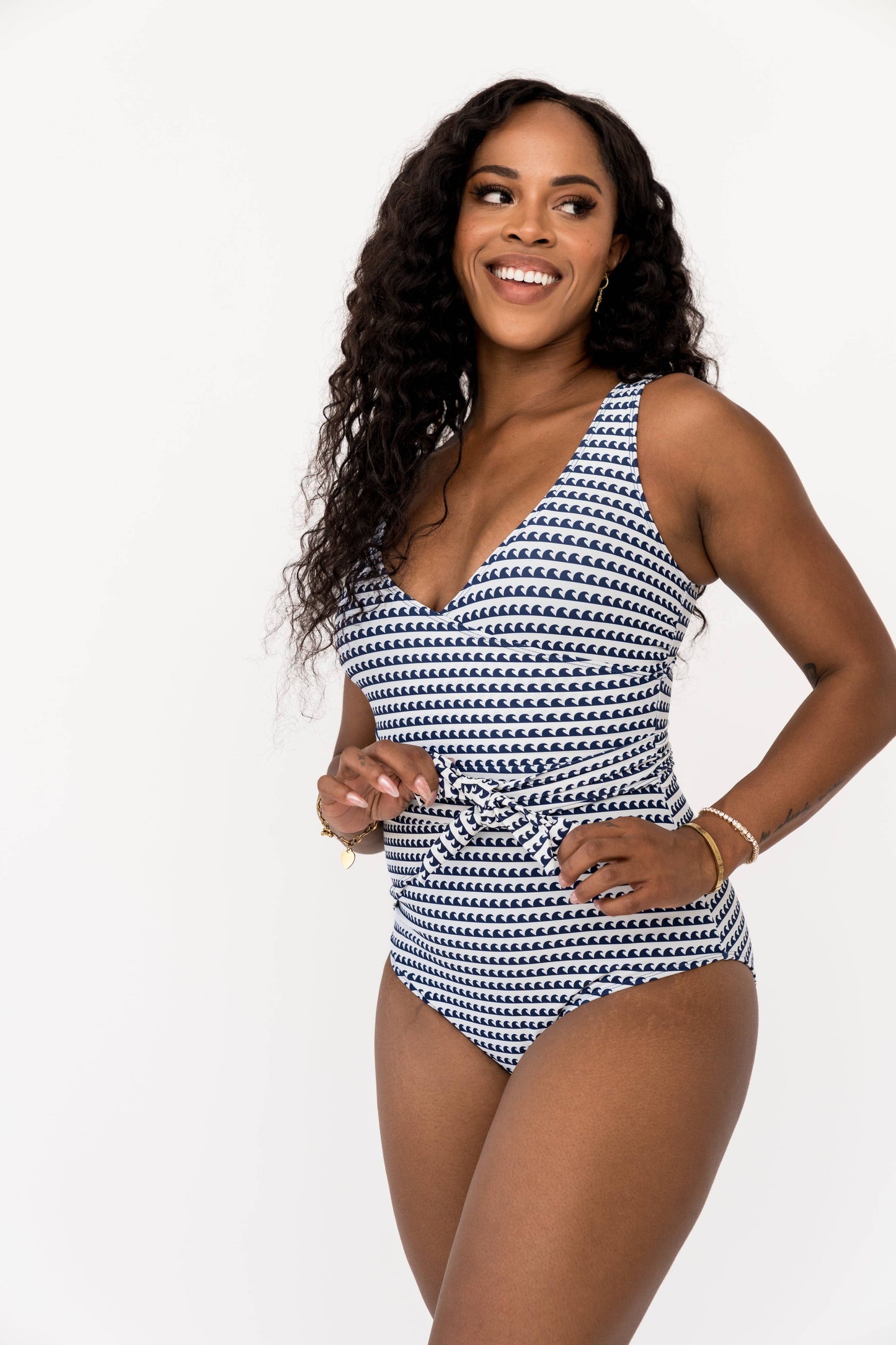 Navy Wave Wrap 1 Piece