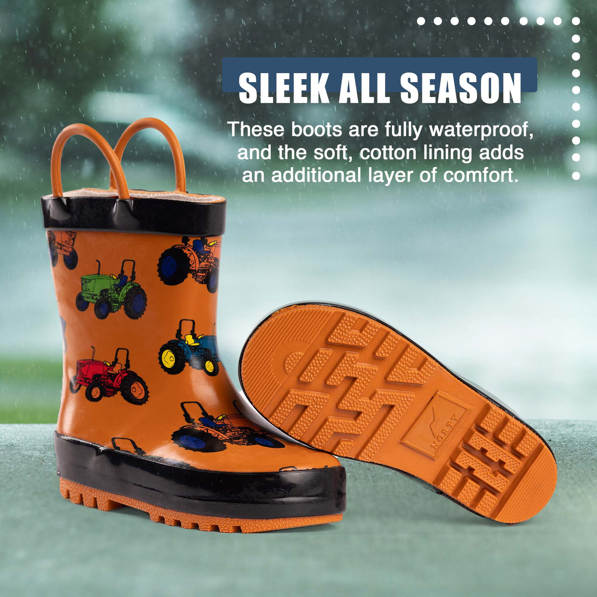 Norty Waterproof Rain Boots 41469 LittleKid Brown Tractor: 2 Little Kid