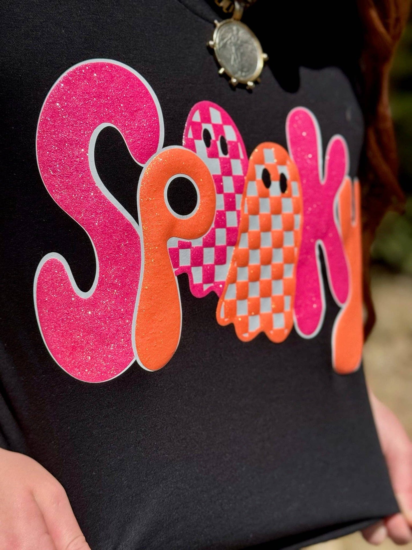 Spooky Tee in Glitter Puff: Black / 2XL