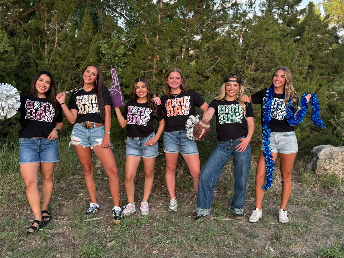 Funky Game Day Tee with Glitter Puff: Black / L / Short Sleeve