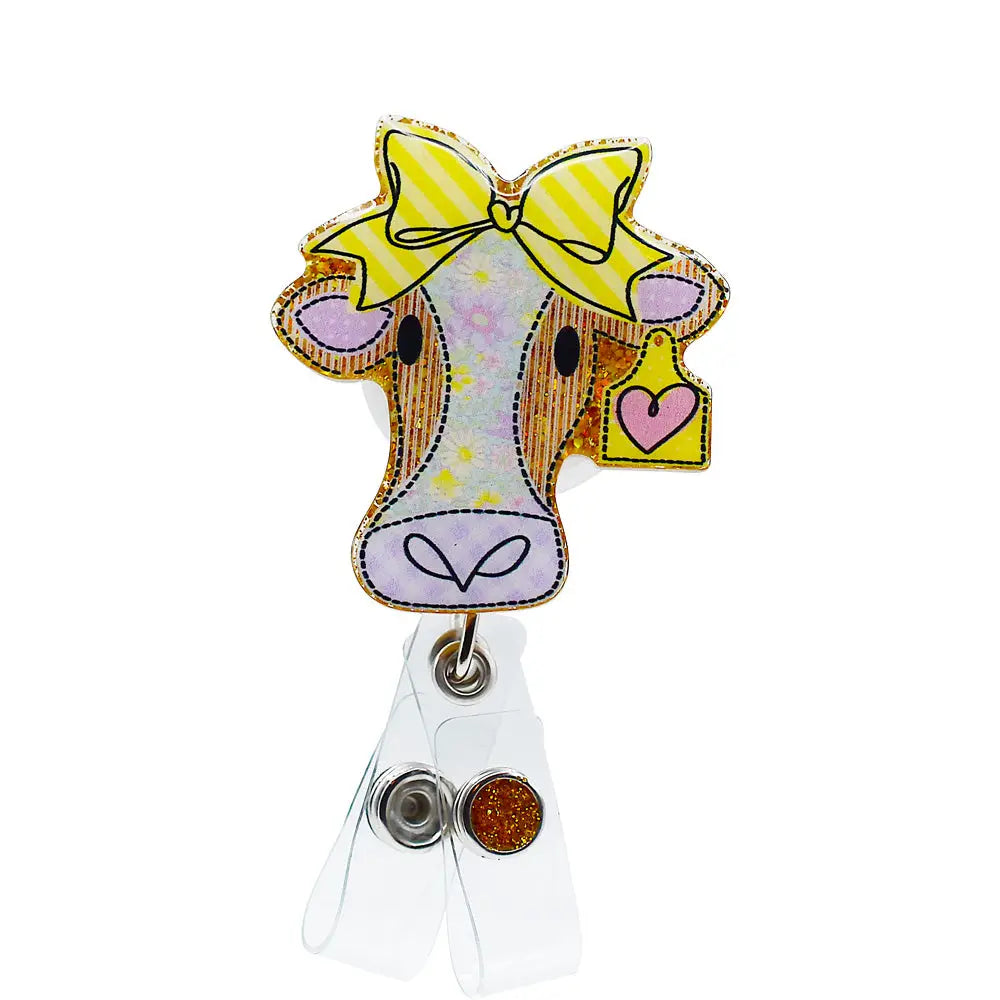 Glitterific Badge Holder- cow w/ bow