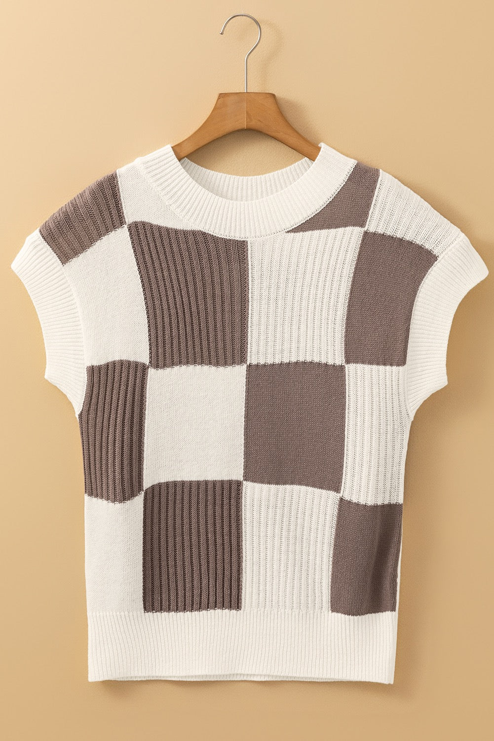 Khaki Colorblock Short Sleeve Sweater