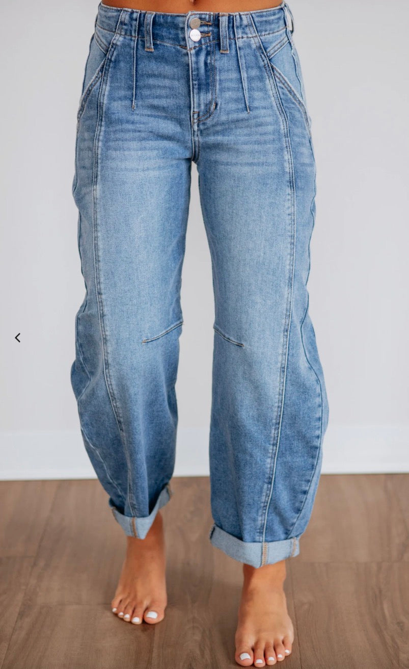 Risen-SLOUCHY ANKLE BARREL JEANS w/ CUFFED HEM
