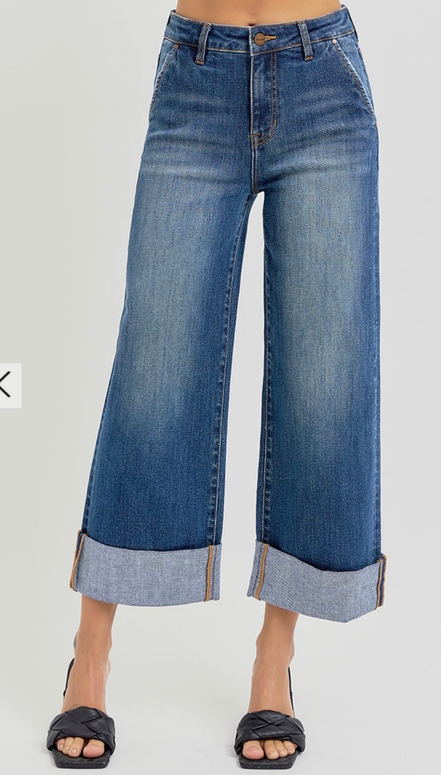 RISEN JEANS HIGH RISE ANKLE WIDE CUFFED JEANS
