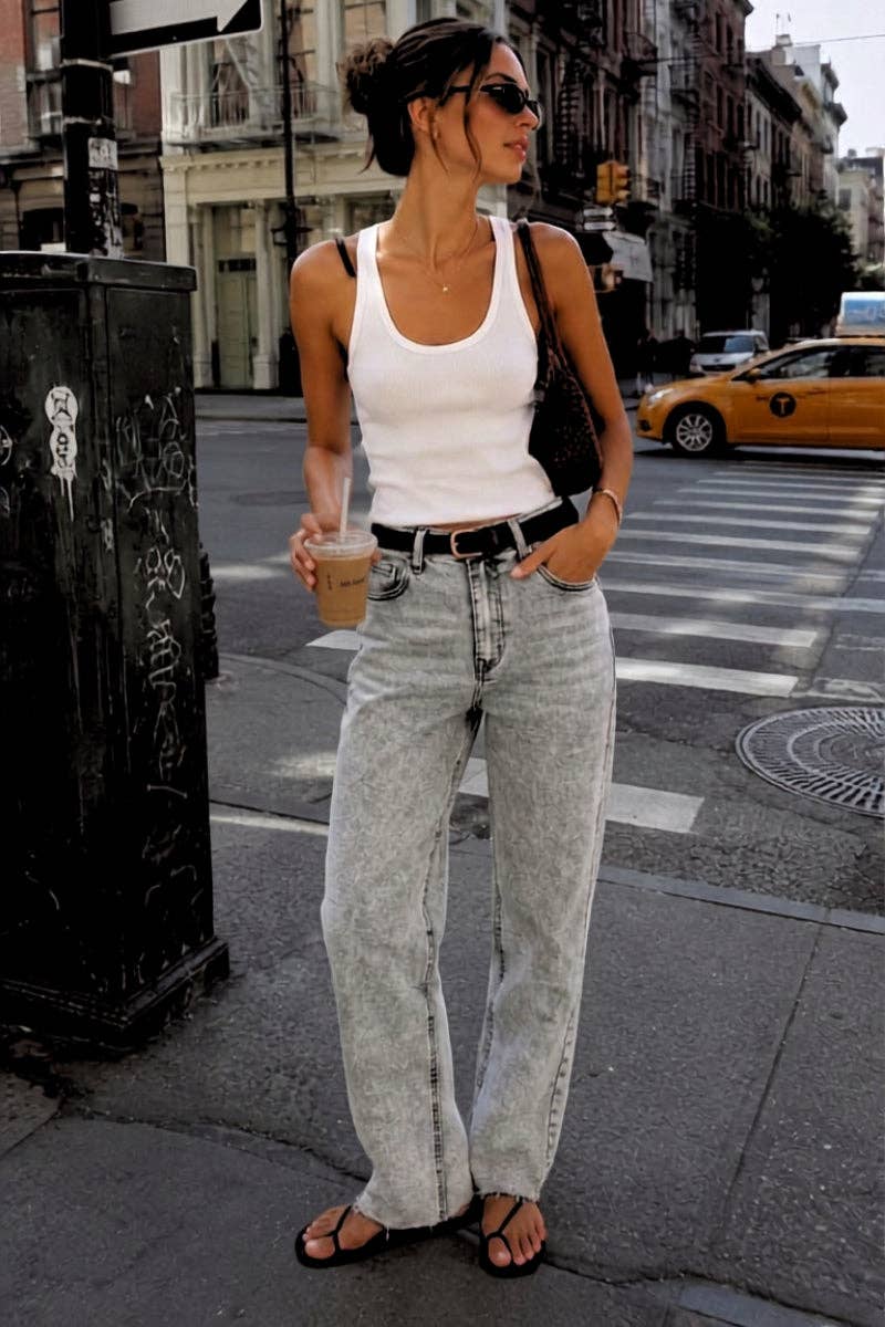 BLUE by ARTEMIS HIGH RISE  BARREL JEANS: Grey / 2