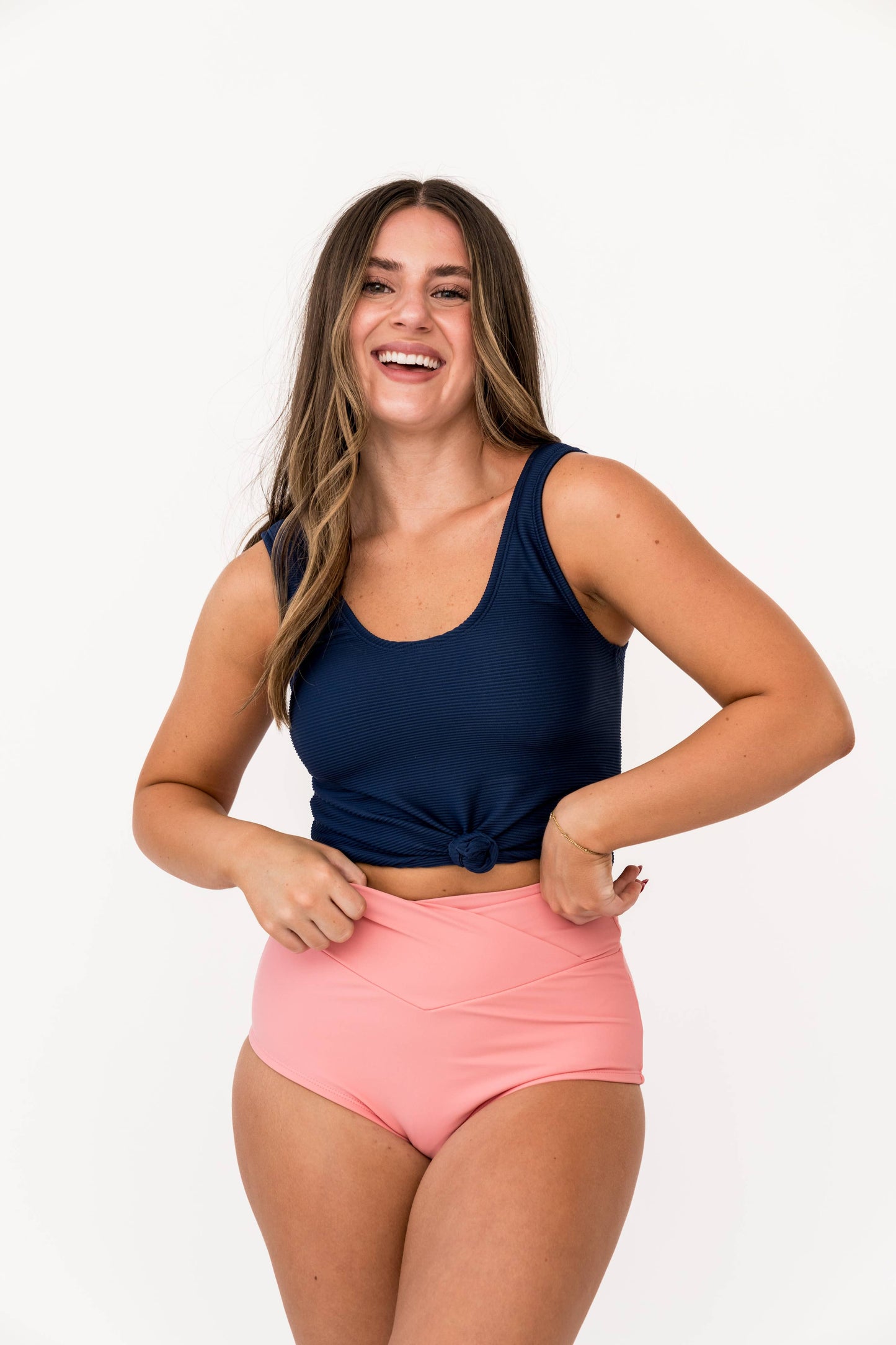 Navy Knotted Front Swim Top