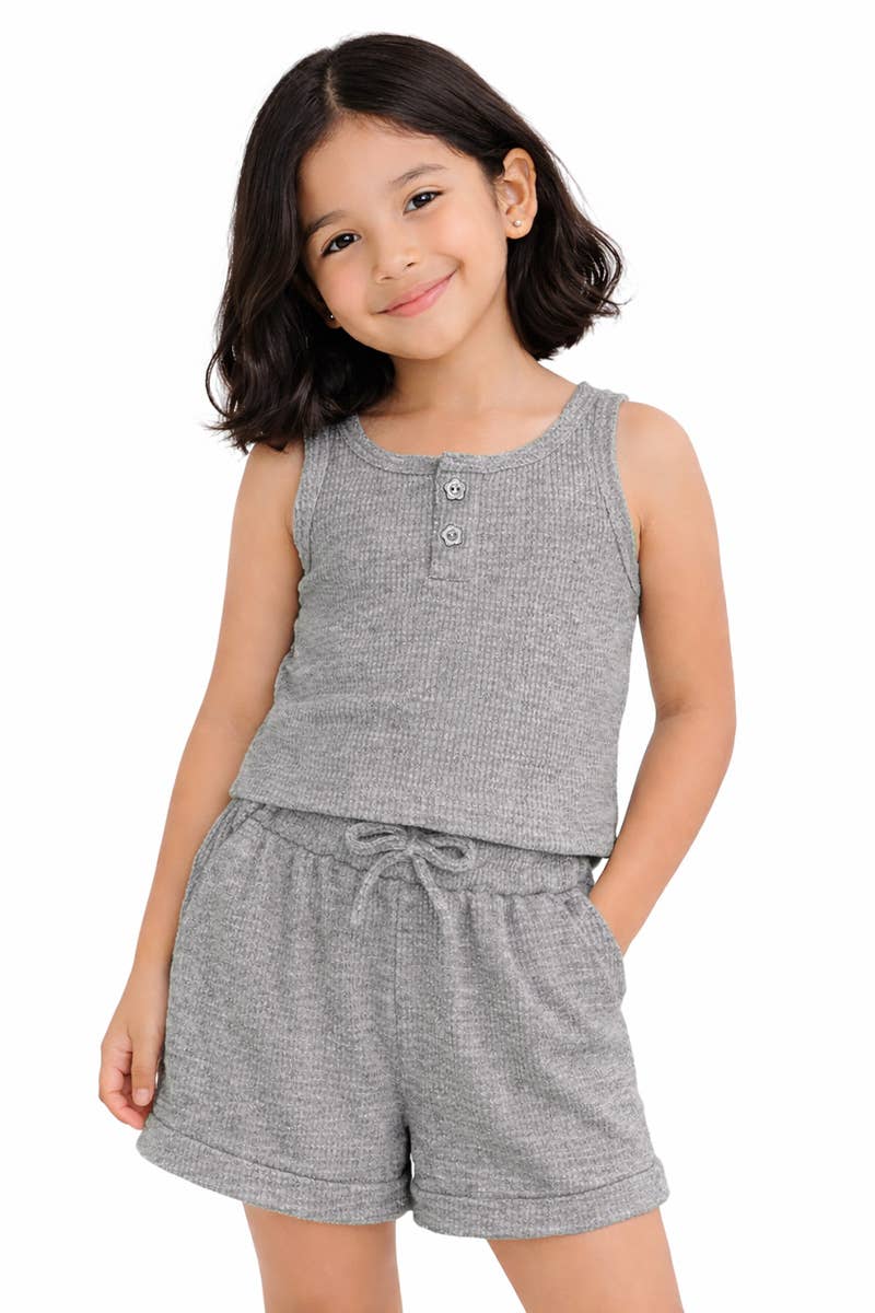 Waffle Knit Short Set: Heather Grey