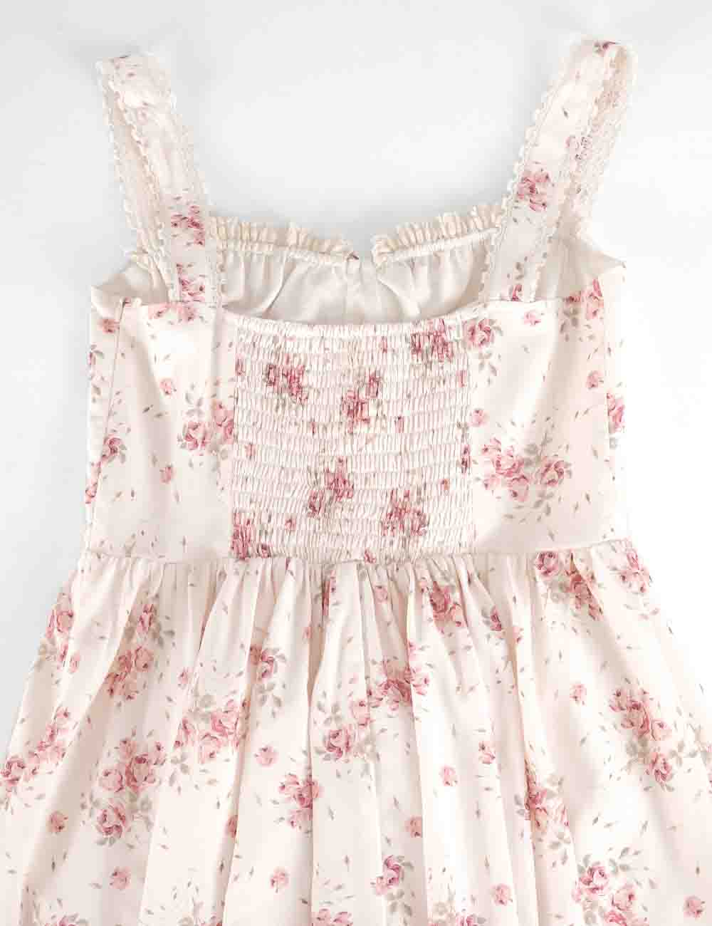 Ladies Boho Floral Square Neck Lace Trim Ruched Mini Dress: Light Yellow / L