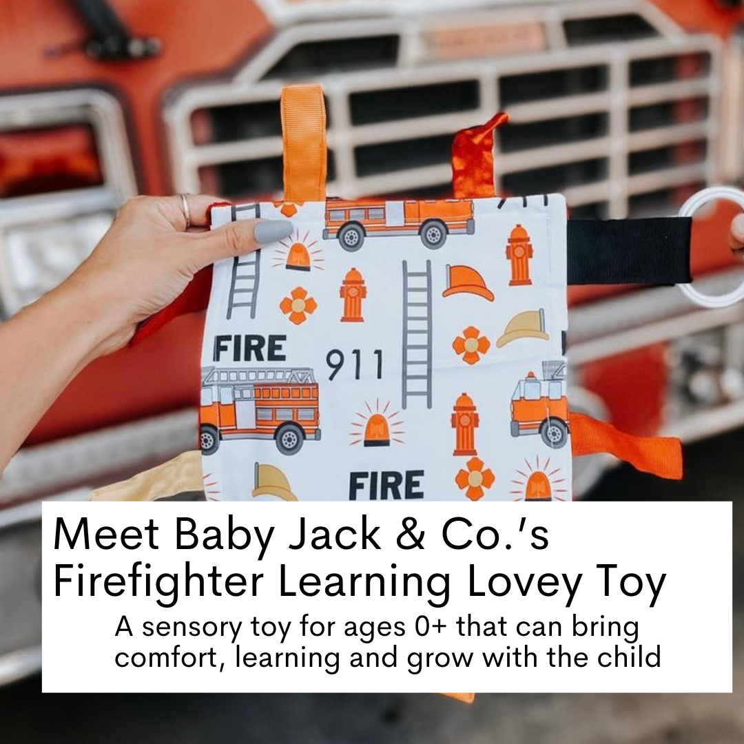 Firefighter Rescue Firetrucks Learning Lovey Crinkle Tag Sensory Toy 8"x8"