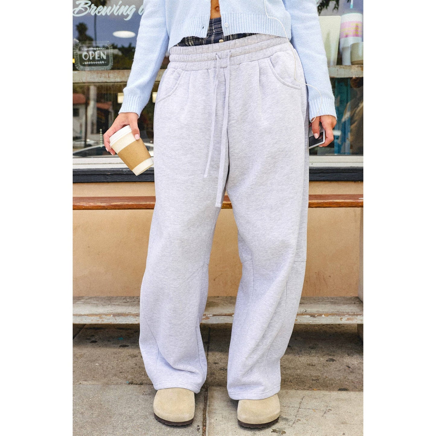 Drawstring Waist Barrel Sweatpants: BLACK / S-M-L(2-2-2)