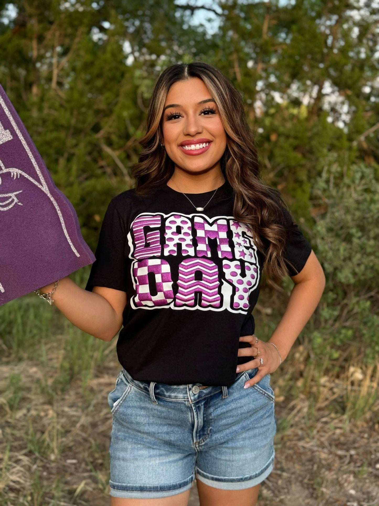 Funky Game Day Tee with Glitter Puff: Black / L / Short Sleeve