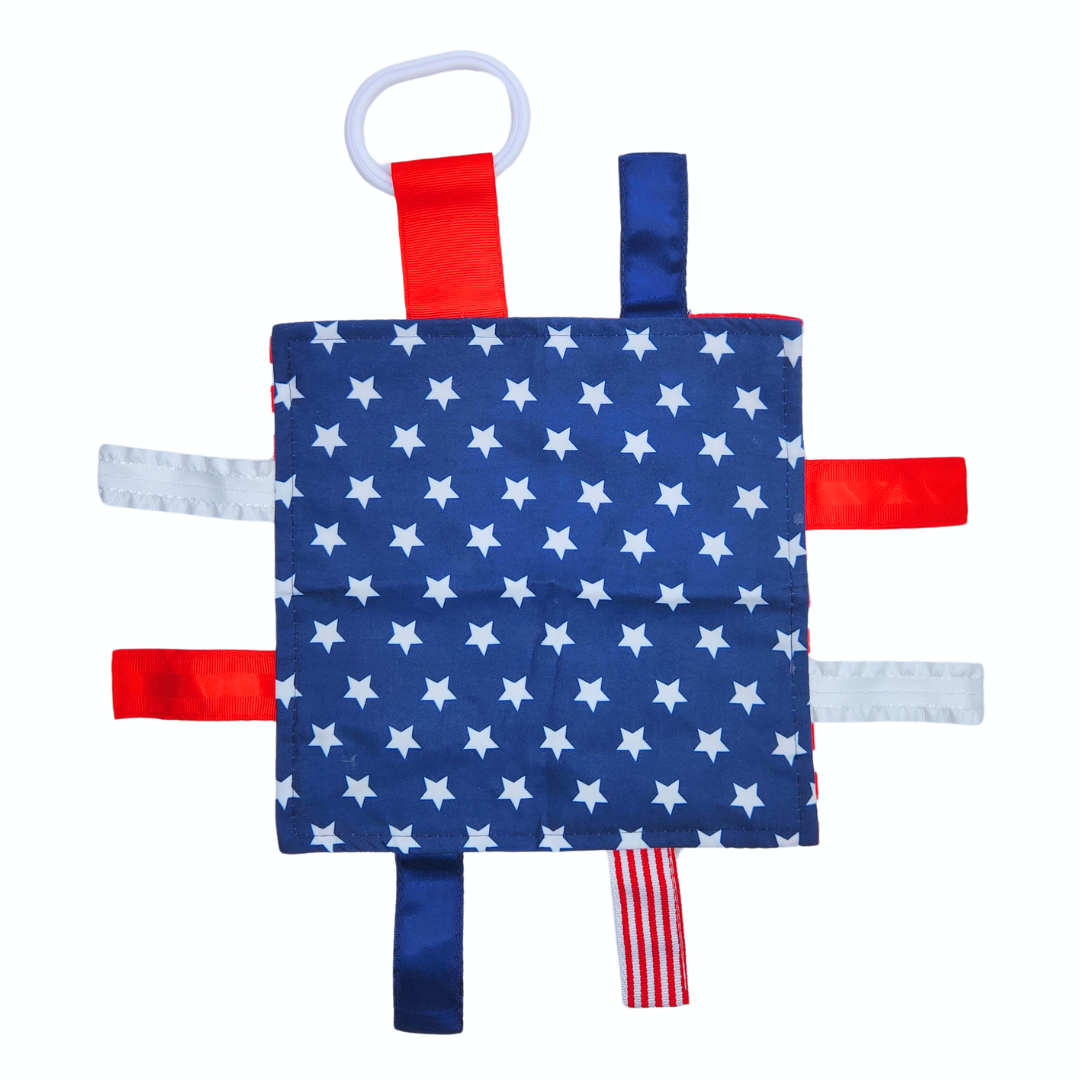 USA American Flag Red White Blue Learning Lovey Toy 8" x 8"