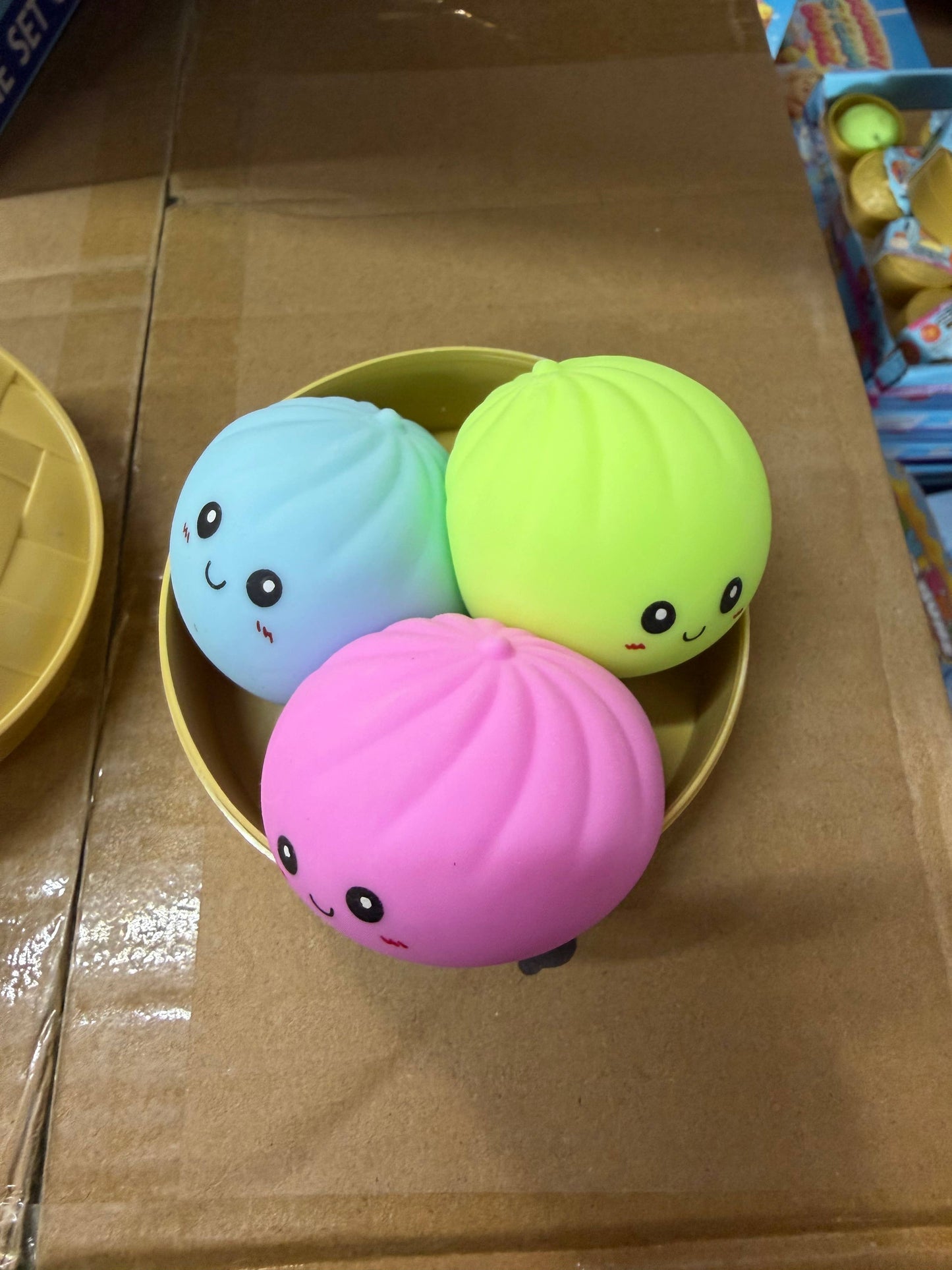 3-Pack Mini Dumpling Squishy Toy Set in Bamboo Steamer