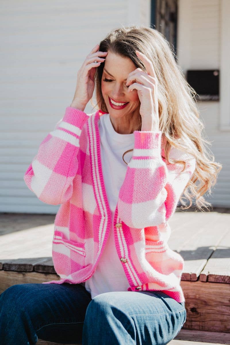 Open Front Plaid Cardigan
