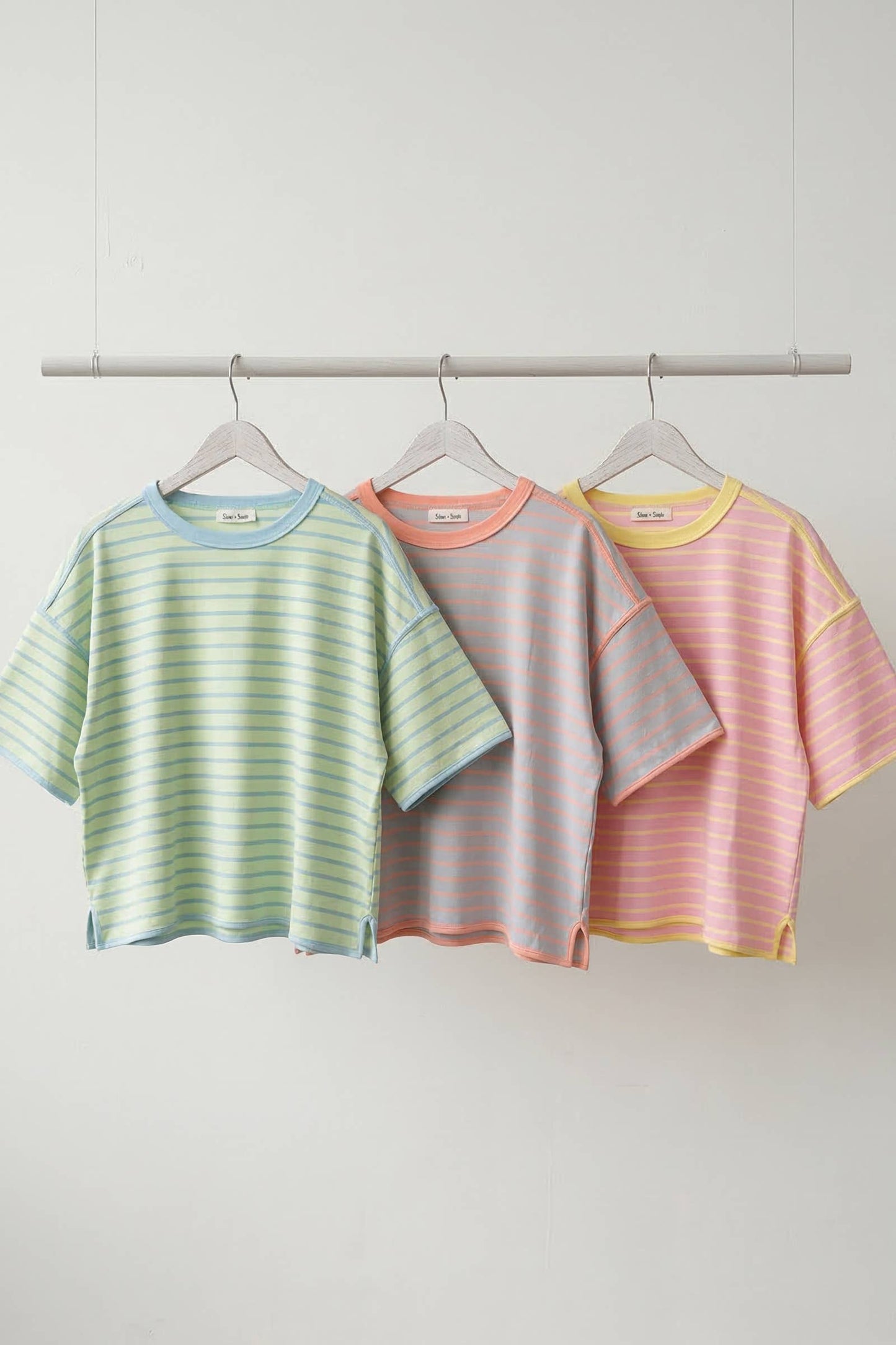 Striped Relaxed Fit Knit Tee: MINT/BLUE / L