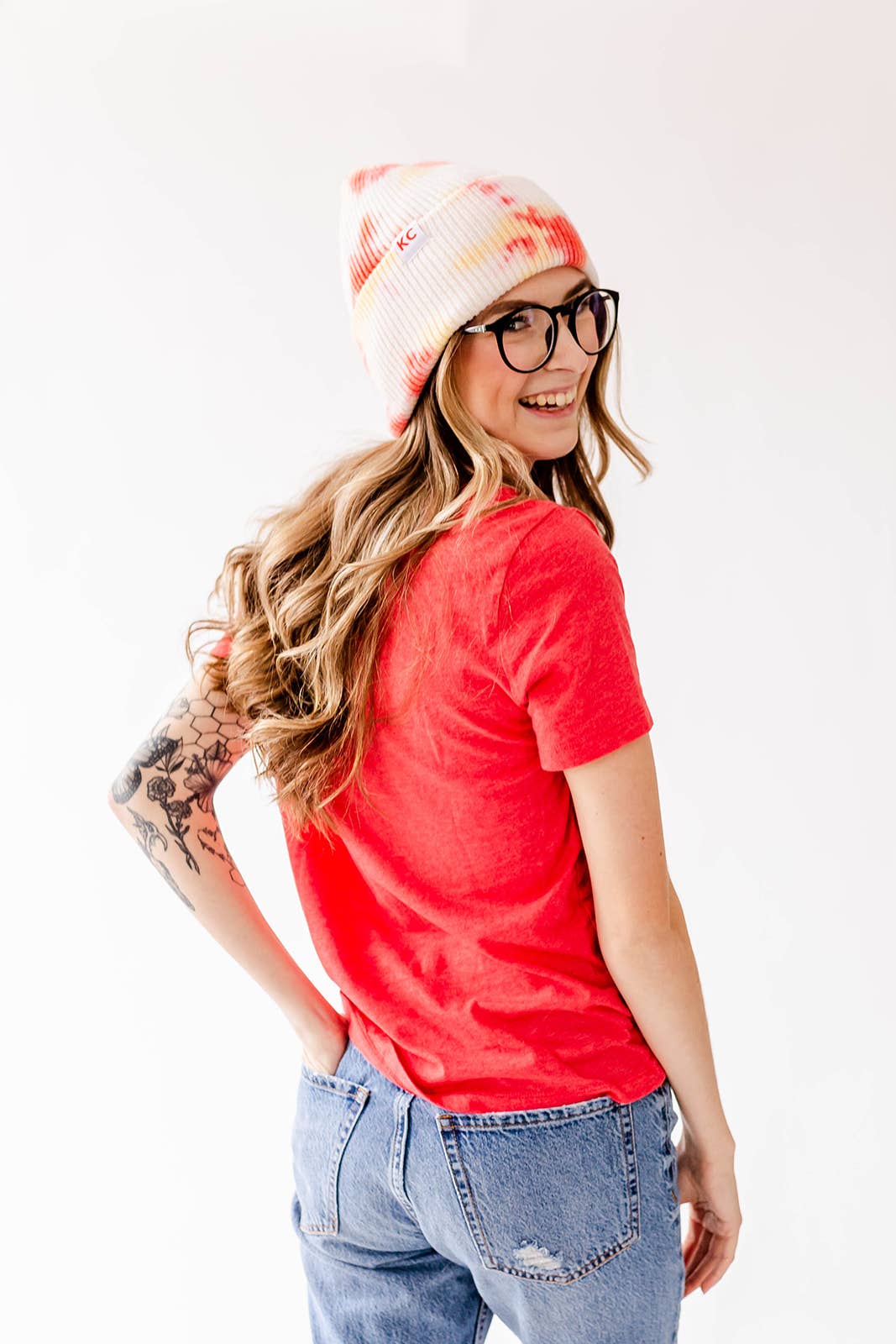 KC Watercolor Beanie - Red & Yellow