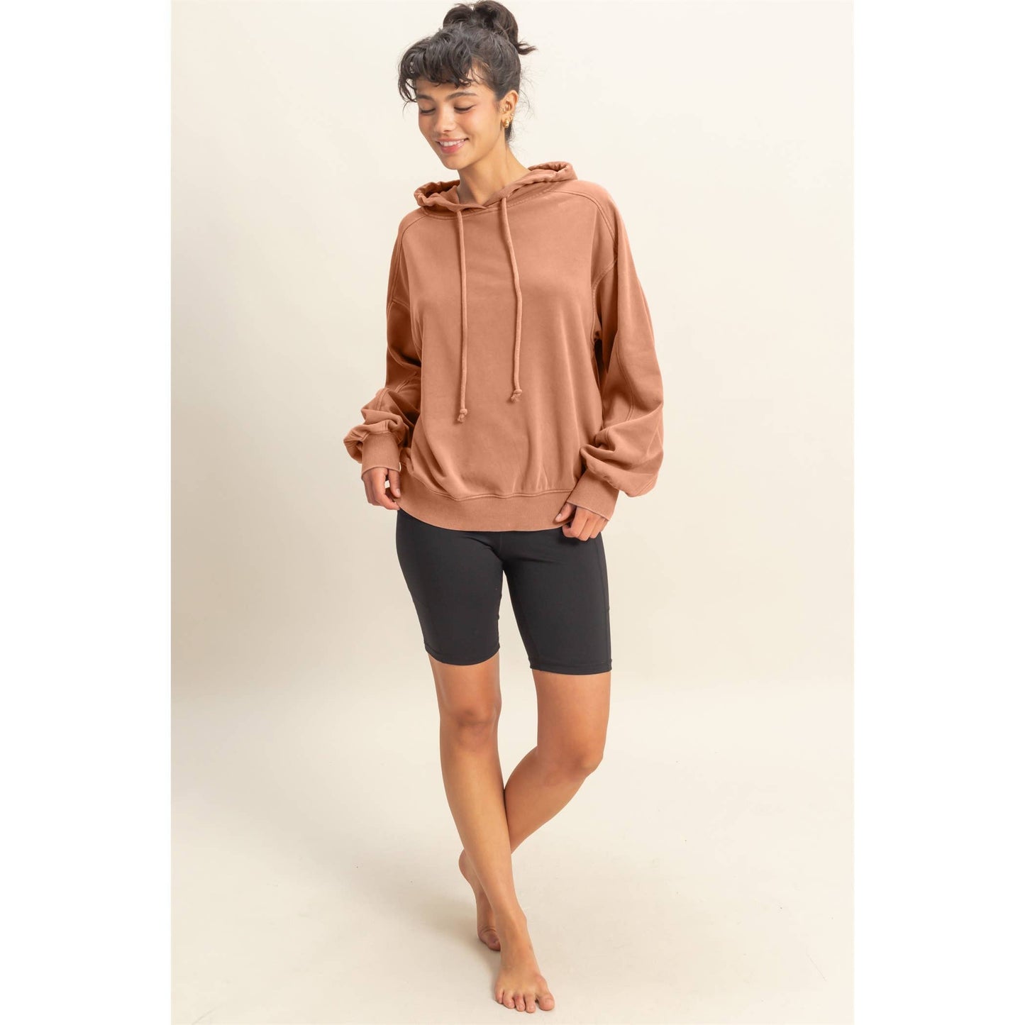 Mineral Washed Seam Detail Hoodie: DARK GREEN / S-M-L(2-2-2)