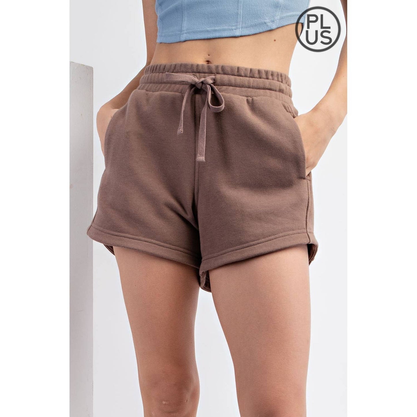 PLUS SIZE FRENCH TERRY BASIC SHORT: Lt Taupe / 1X-2X-3X(3-2-1)