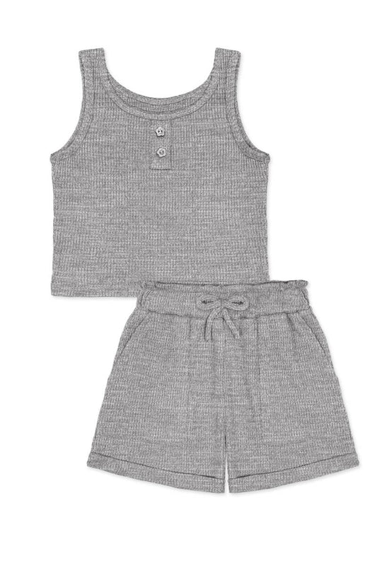 Waffle Knit Short Set: Heather Grey