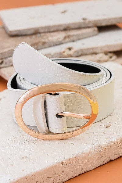 CLASSIC OVAL BUCKLE LEATHER BELT | TAUPE