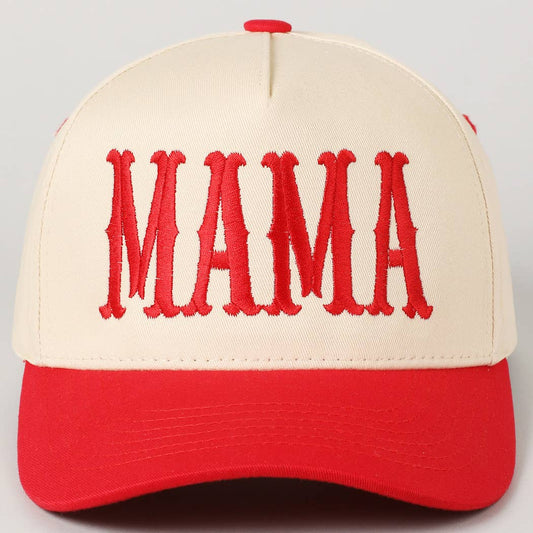 MAMA Typographic Design Embroidery Baseball Cap: Red / ONE SIZE