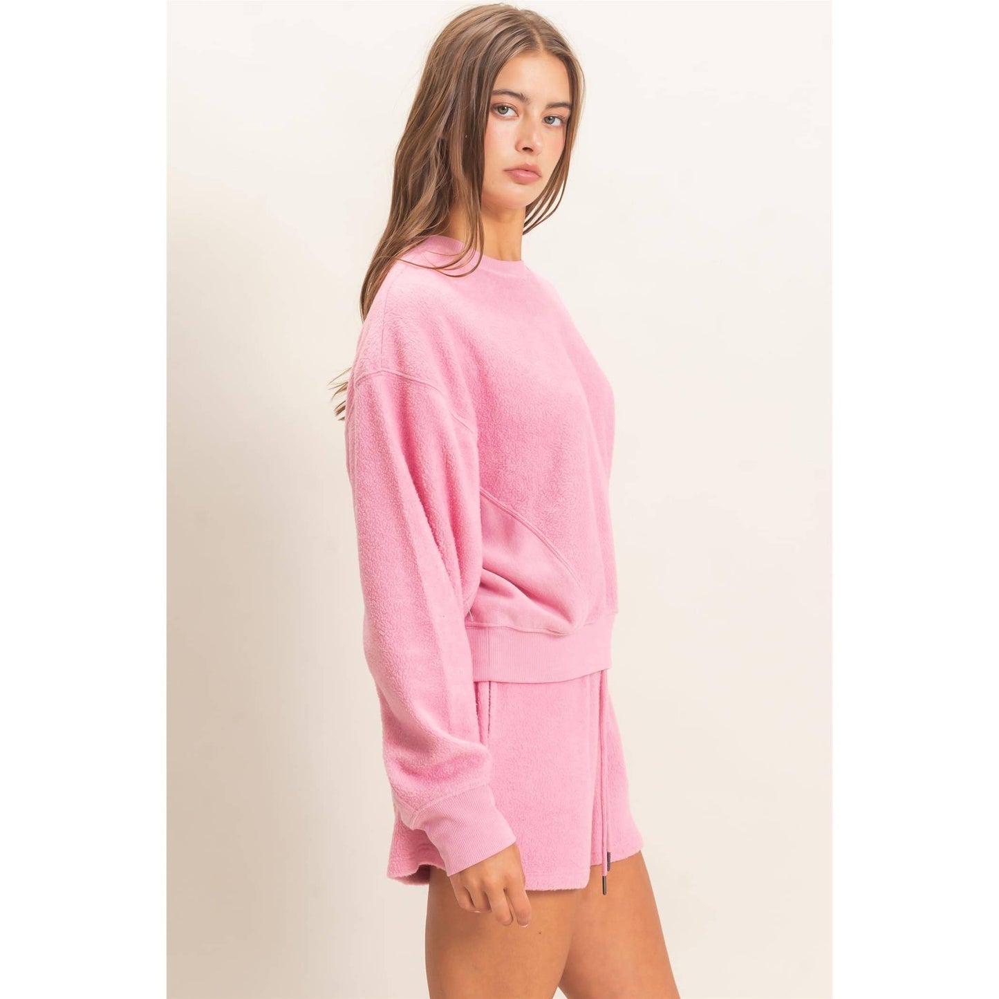Contrast Sweatshirt & Shorts Set: DARK TEAL / S-M-L(2-2-2)