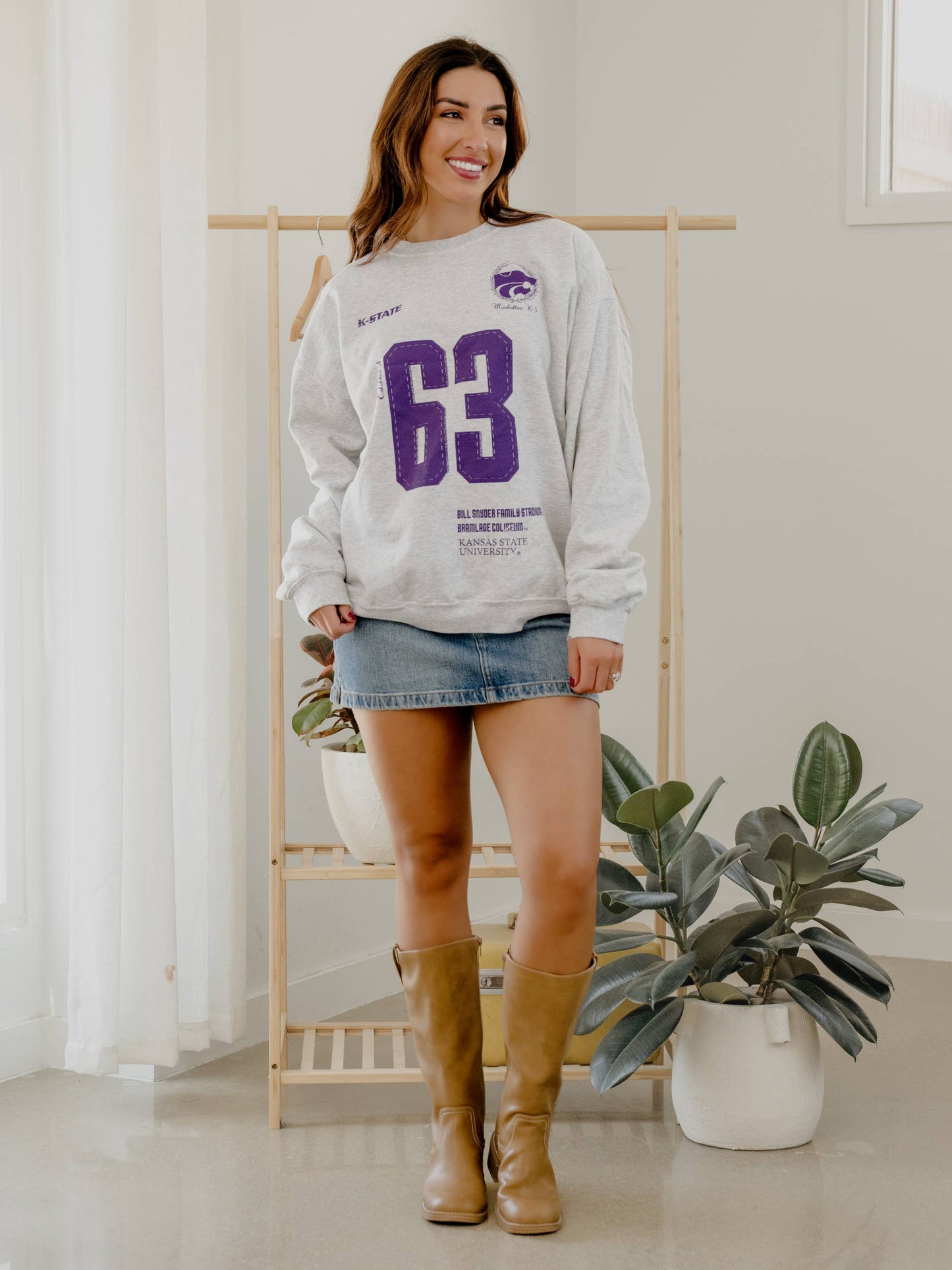 Kansas State Wildcats Crest Stamp Gray Thrifted Sweatshirt: S