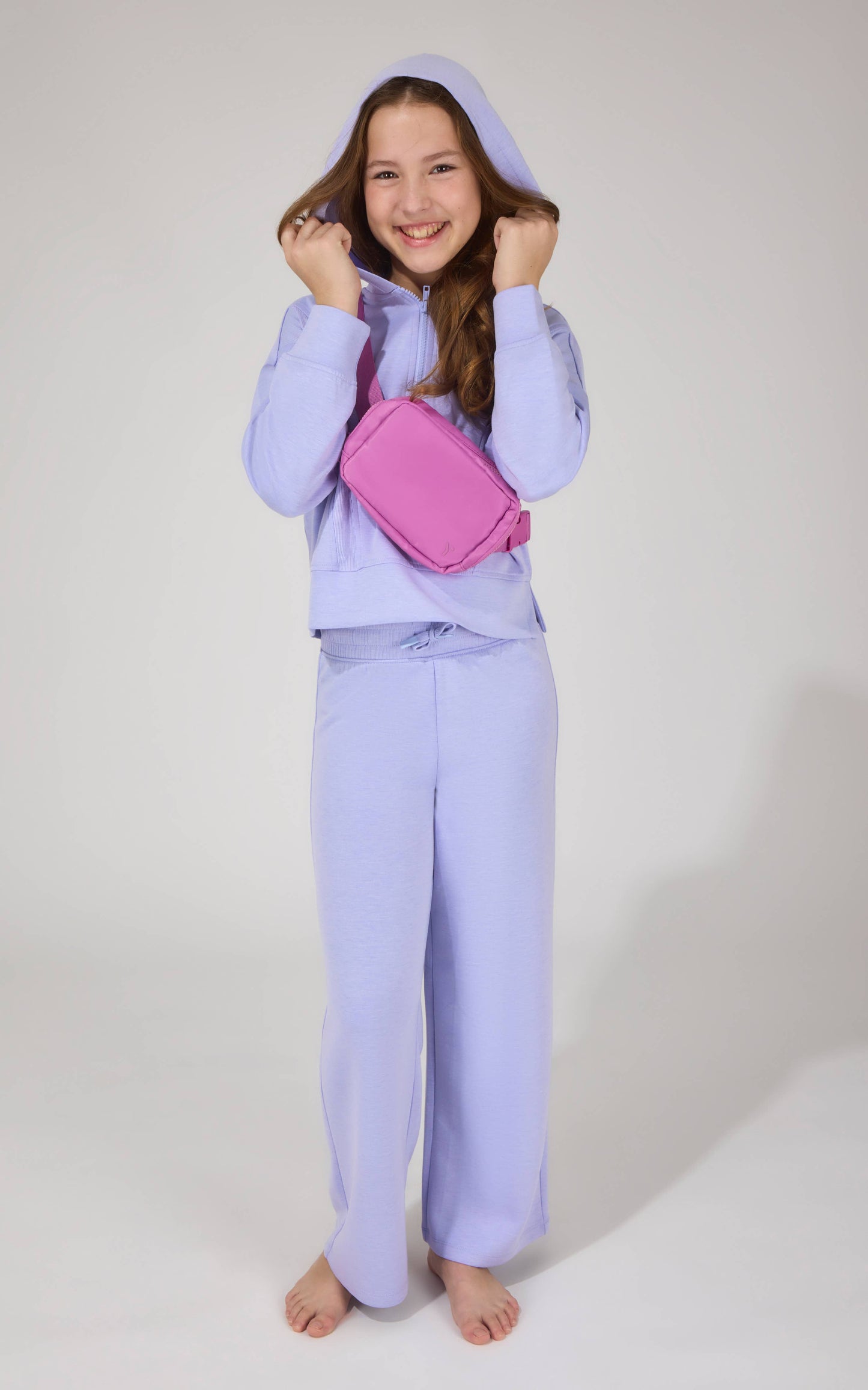 Girl's Half Zip Hoodie, Wide Leg Pant, Bag 3 PCS Set: HTR.LT.GREY/SPICY RED