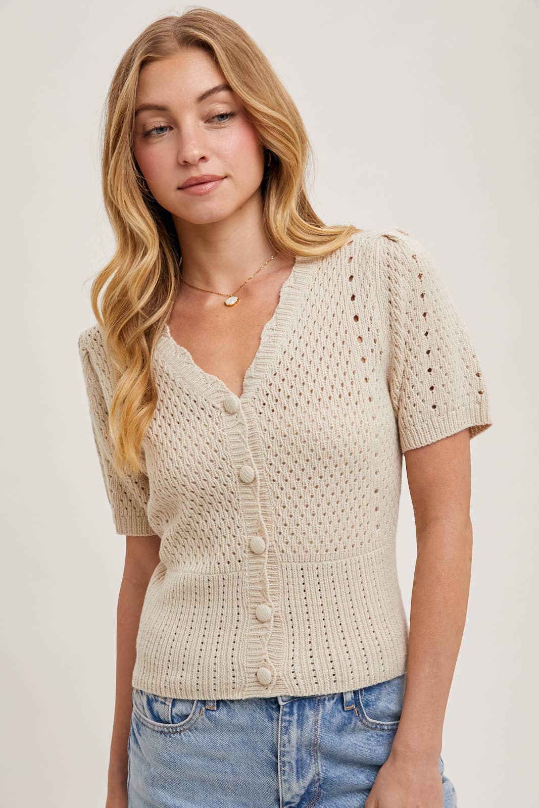 BUTTON DOWN SHORT SLEEVE KNIT CARDIGAN