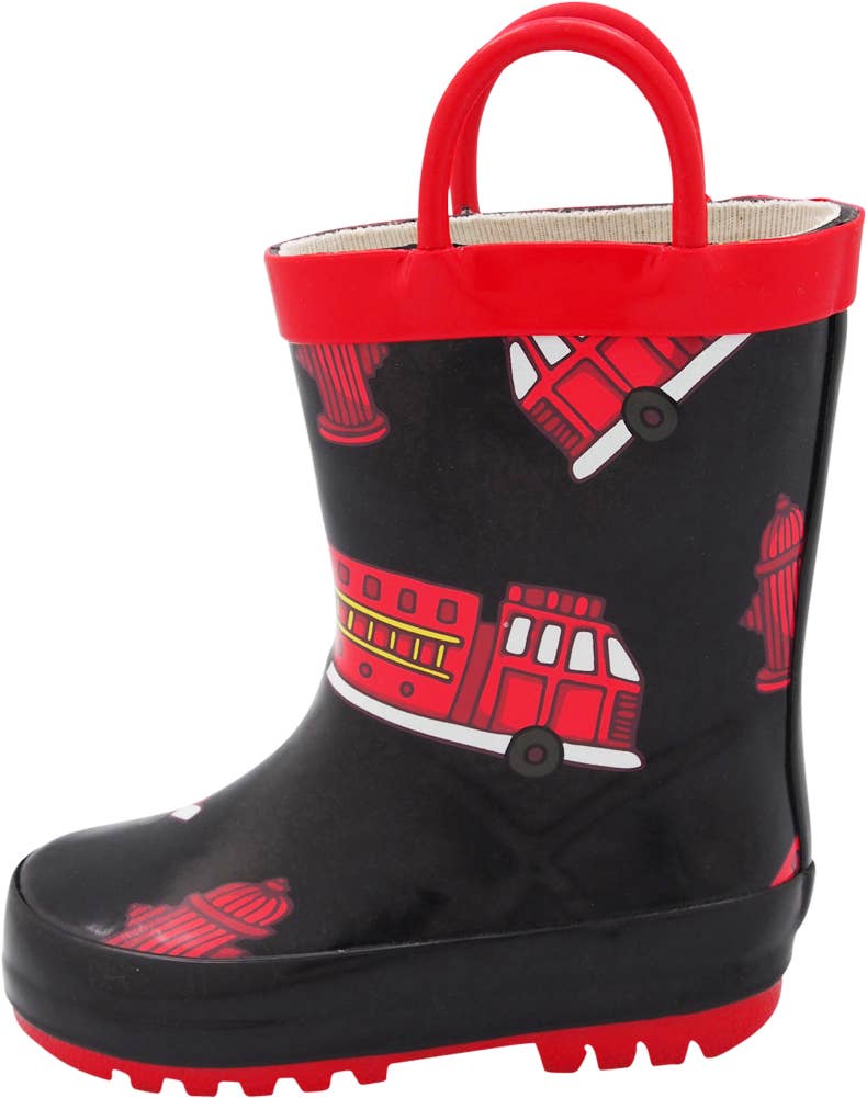 Norty New Waterproof Rain Boots - 40742 - Black Firetrucks: 1 Little Kid