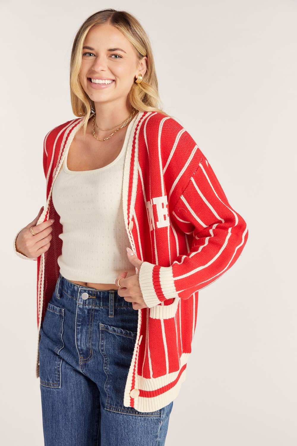 NEBRASKA VARSITY STRIPE CARDIGAN