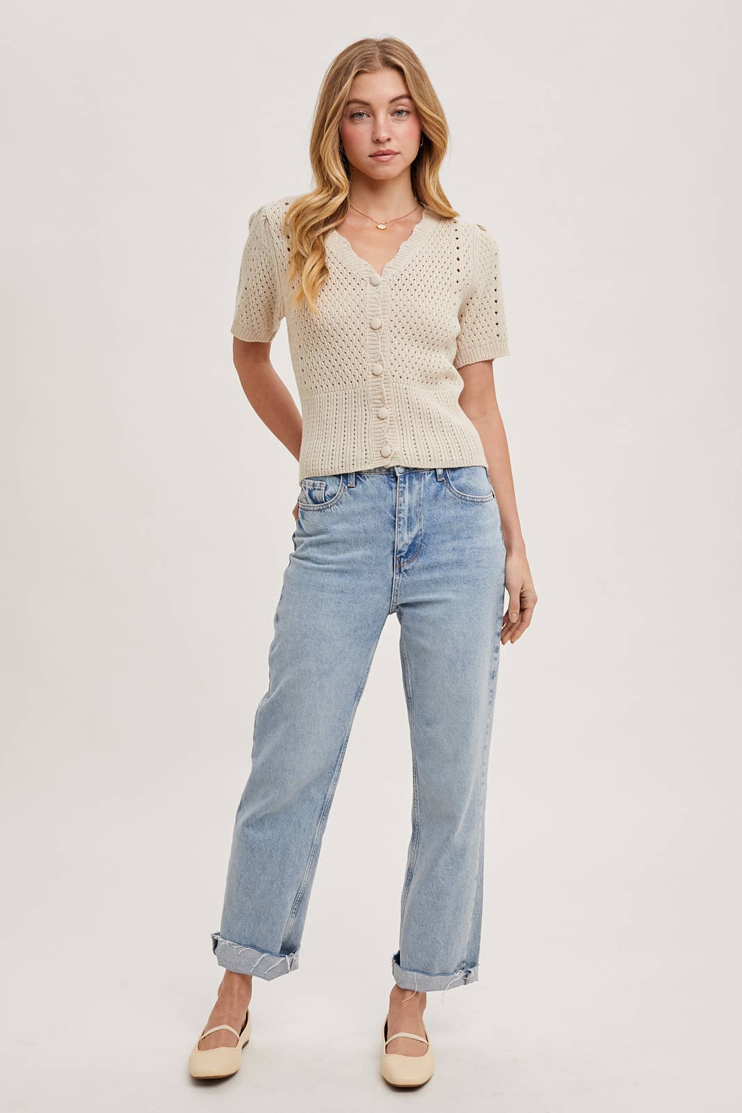BUTTON DOWN SHORT SLEEVE KNIT CARDIGAN