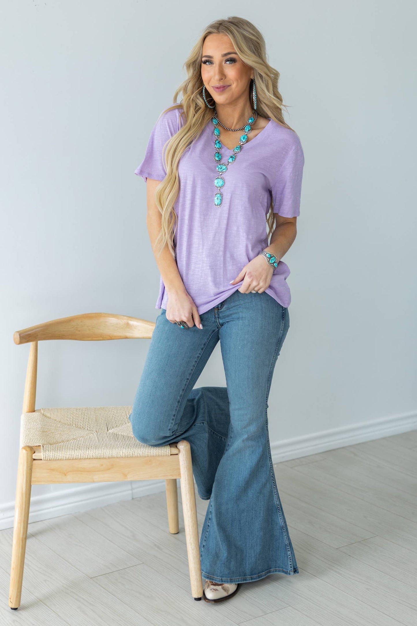 V Neck Short Sleeve: LILAC