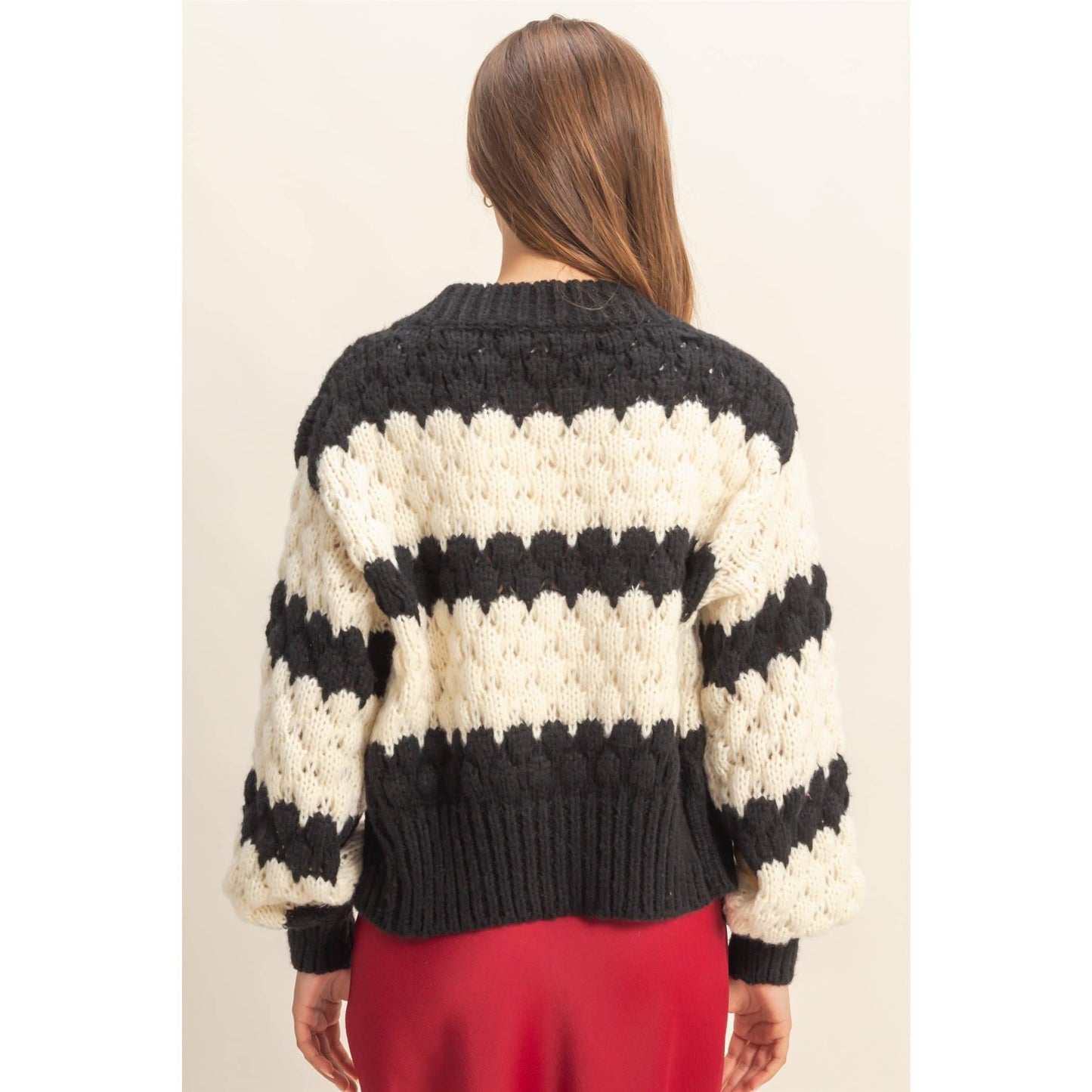 Oversized Cloud Pattern Knit Cardigan: D.GREEN / S-M-L(2-2-2)