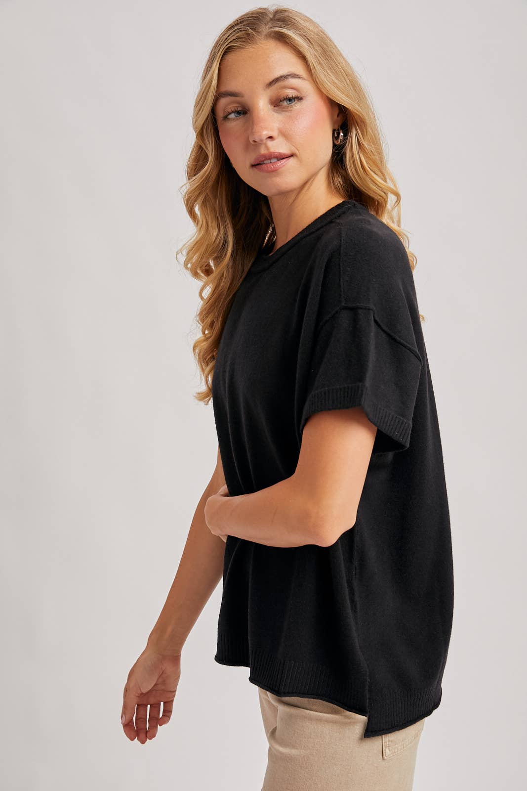 CREW NECK KNIT T-SHIRT: MOCHA