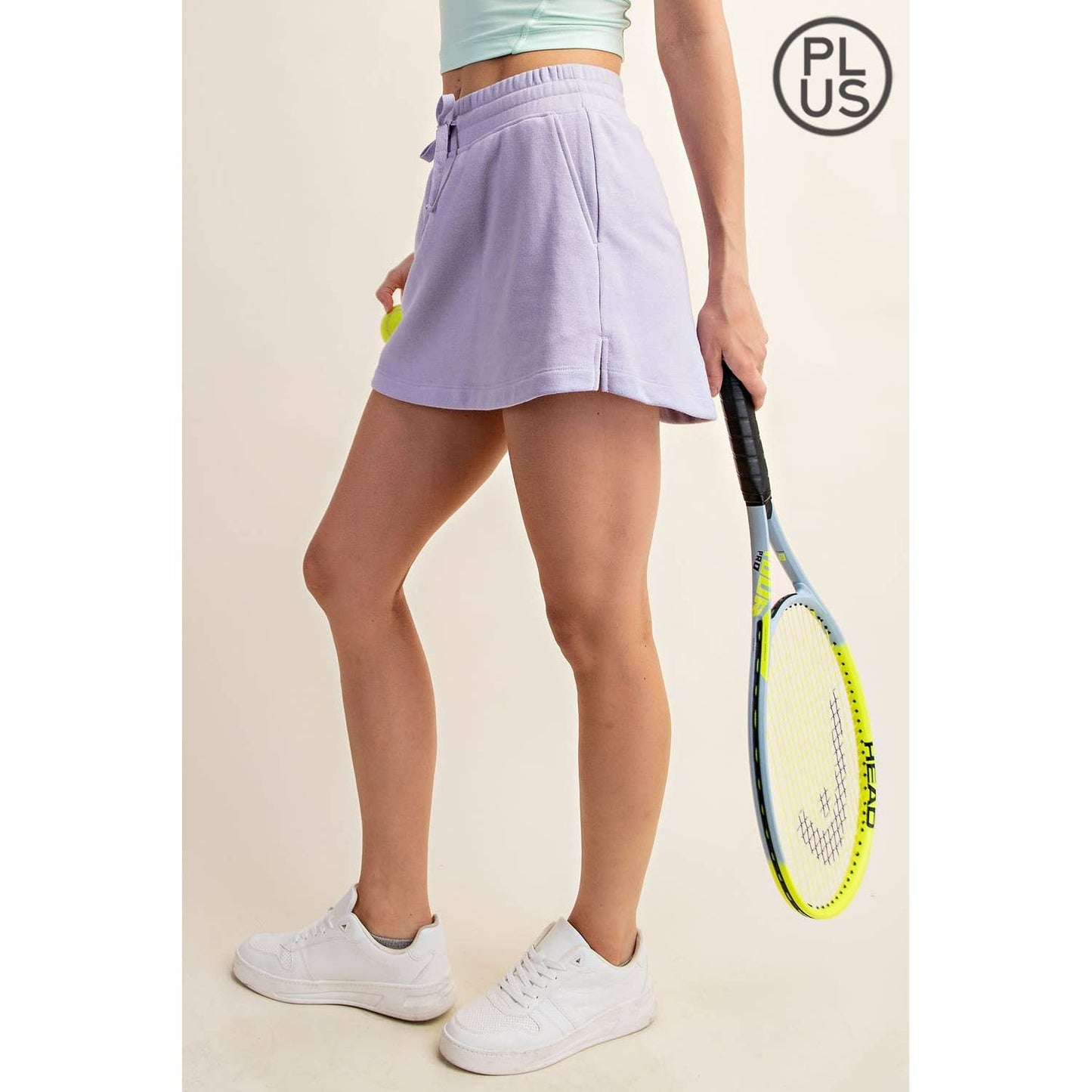 PLUS SIZE FRENCH TERRY CASUAL SKORT: LT Taupe / 1X-2X-3X(3-2-1)