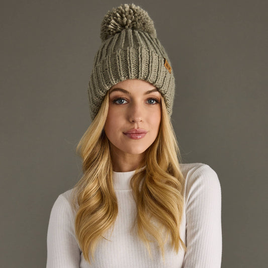 Dusty Sage Knit Pom Hat