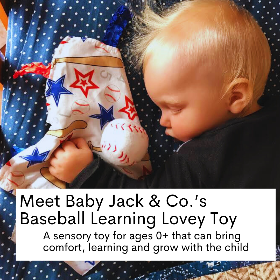 Baseball Baby Learning Lovey Tag Stroller Toy 10" x 10"