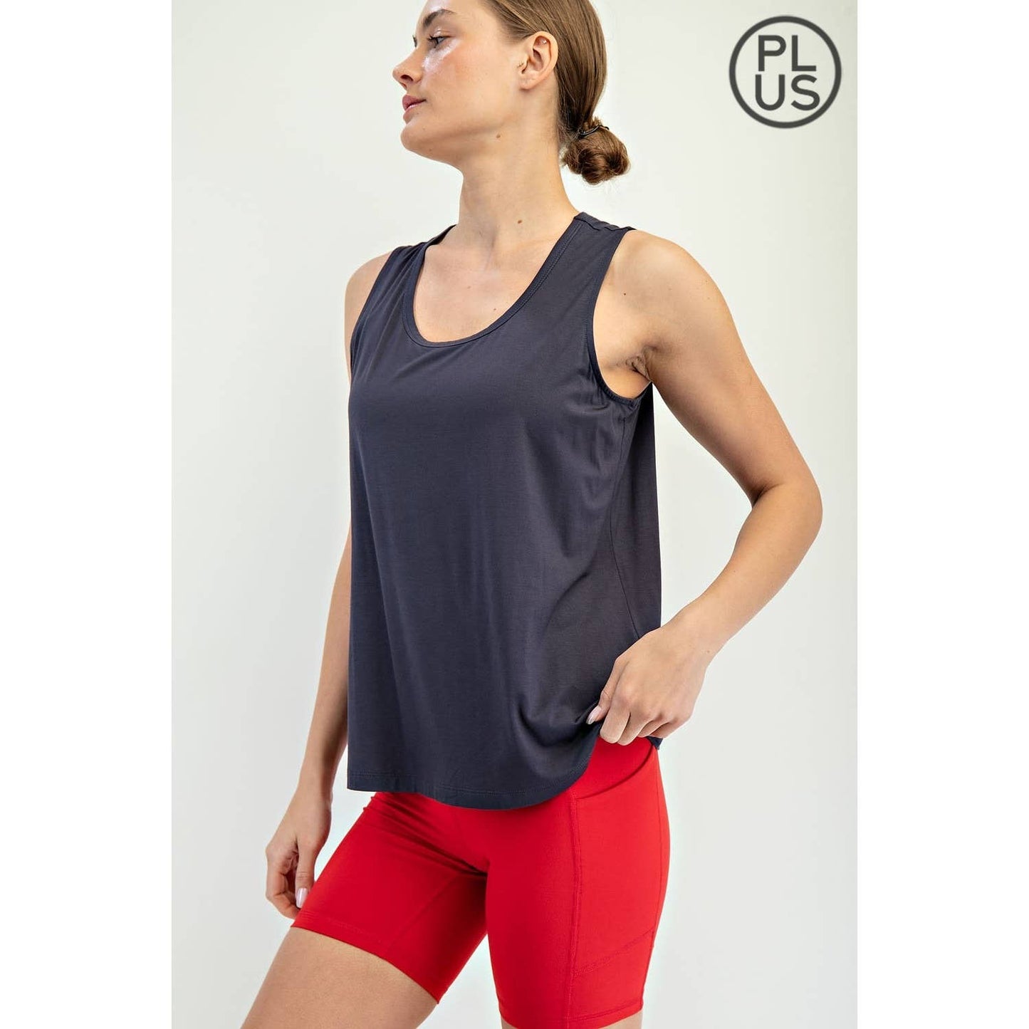 PLUS SIZE VISCOSE MODAL SLEEVELESS TANK: Black / 1X-2X-3X(3-2-1)