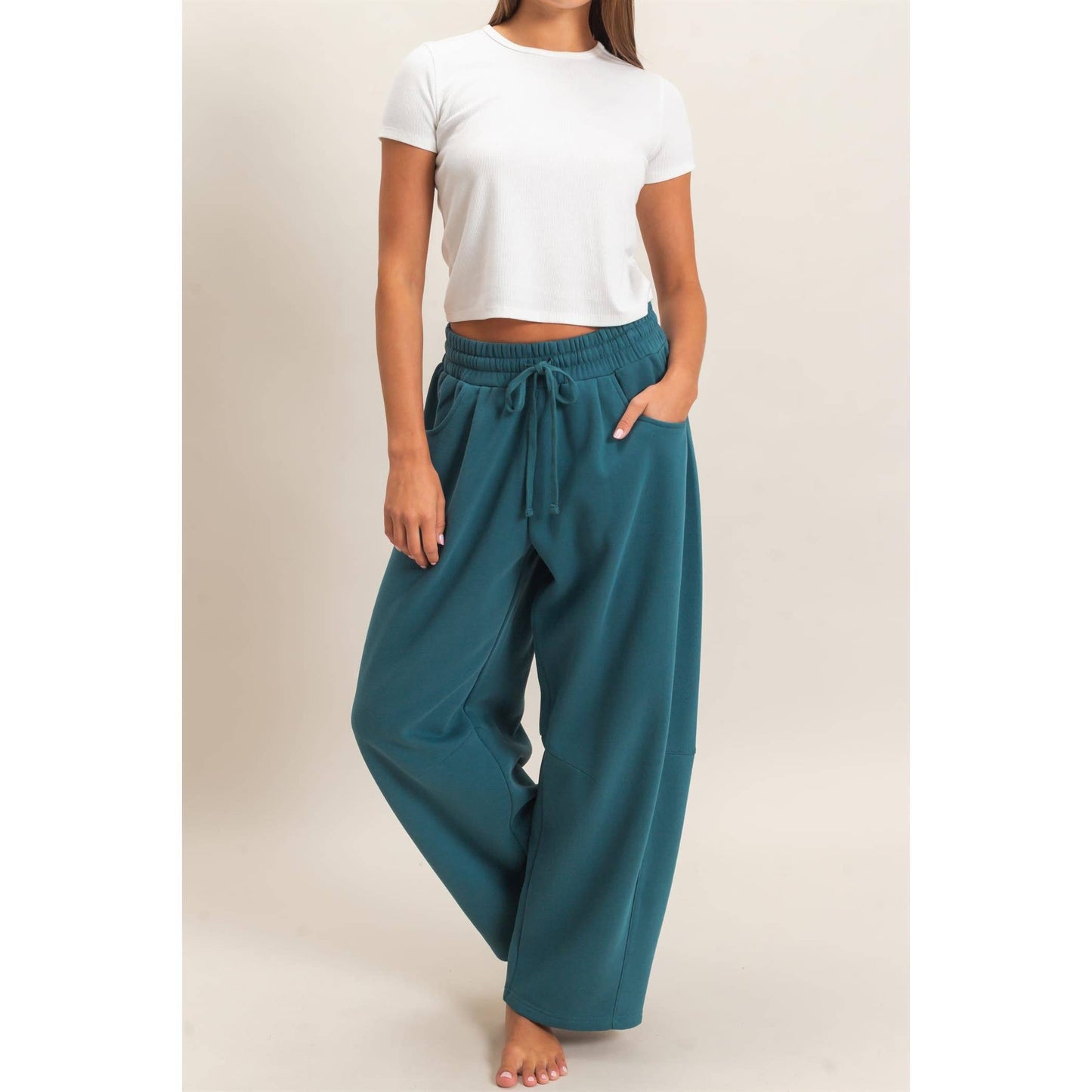Drawstring Waist Barrel Sweatpants: BLACK / S-M-L(2-2-2)