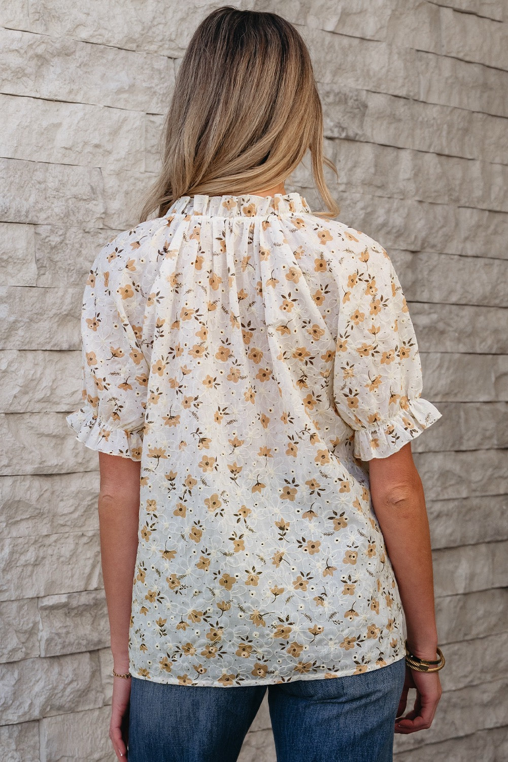 Floral Eyelet V-neck Blouse