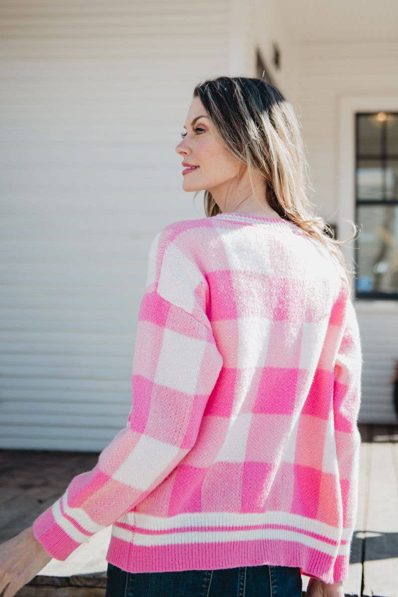 Open Front Plaid Cardigan
