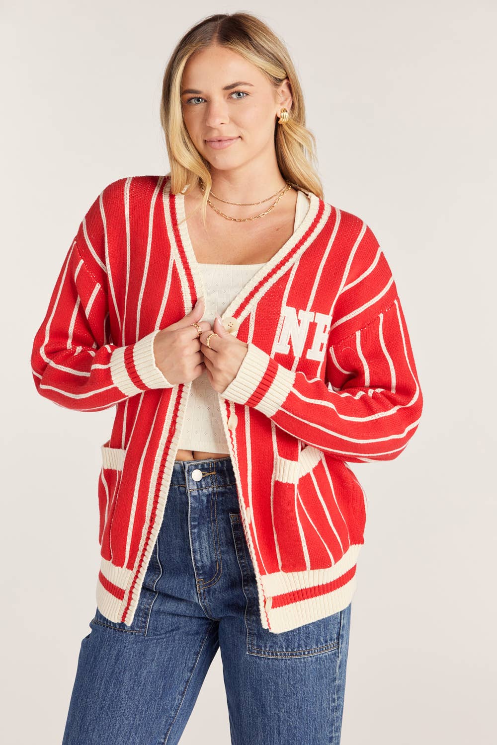 NEBRASKA VARSITY STRIPE CARDIGAN