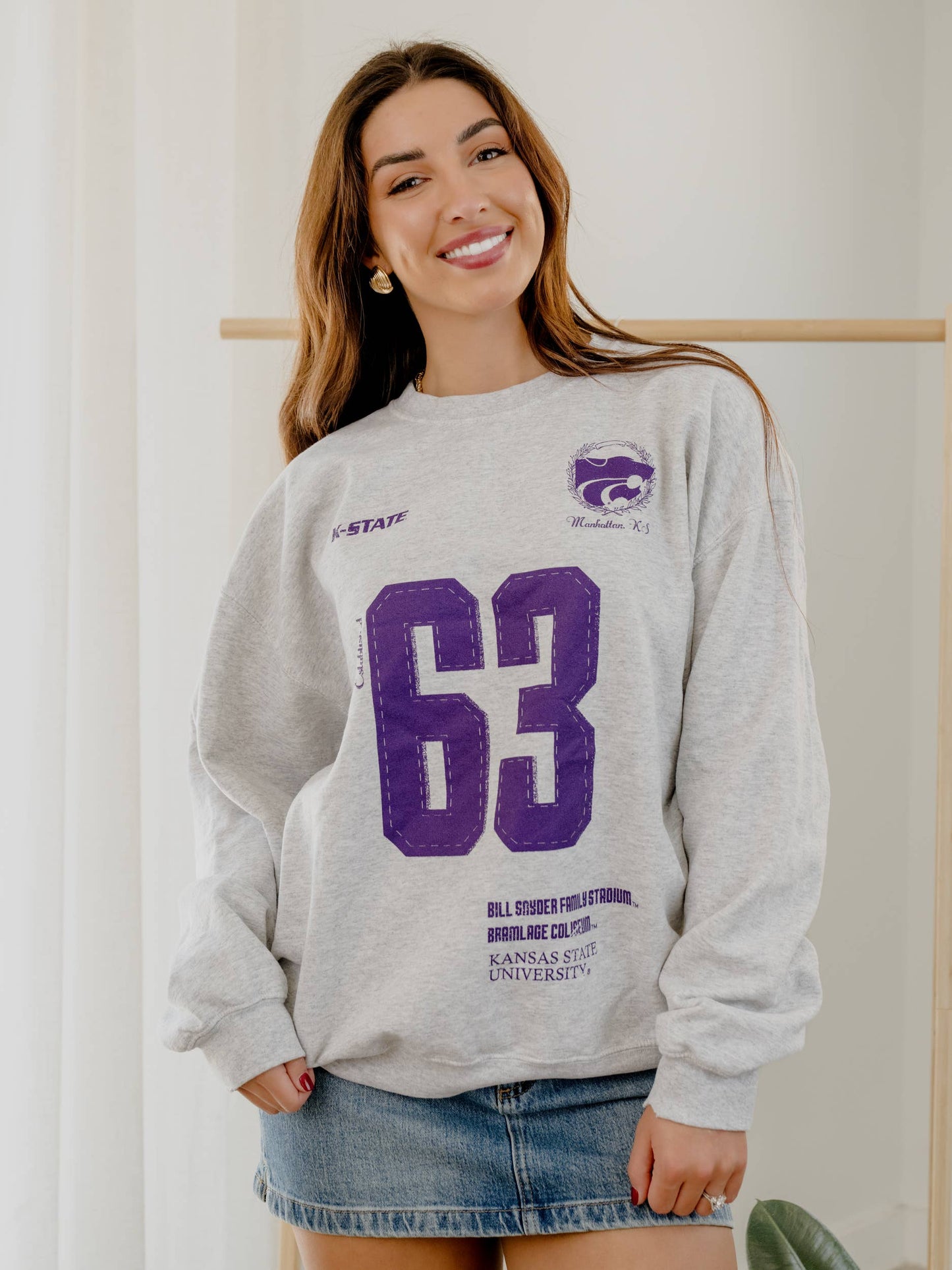 Kansas State Wildcats Crest Stamp Gray Thrifted Sweatshirt: S