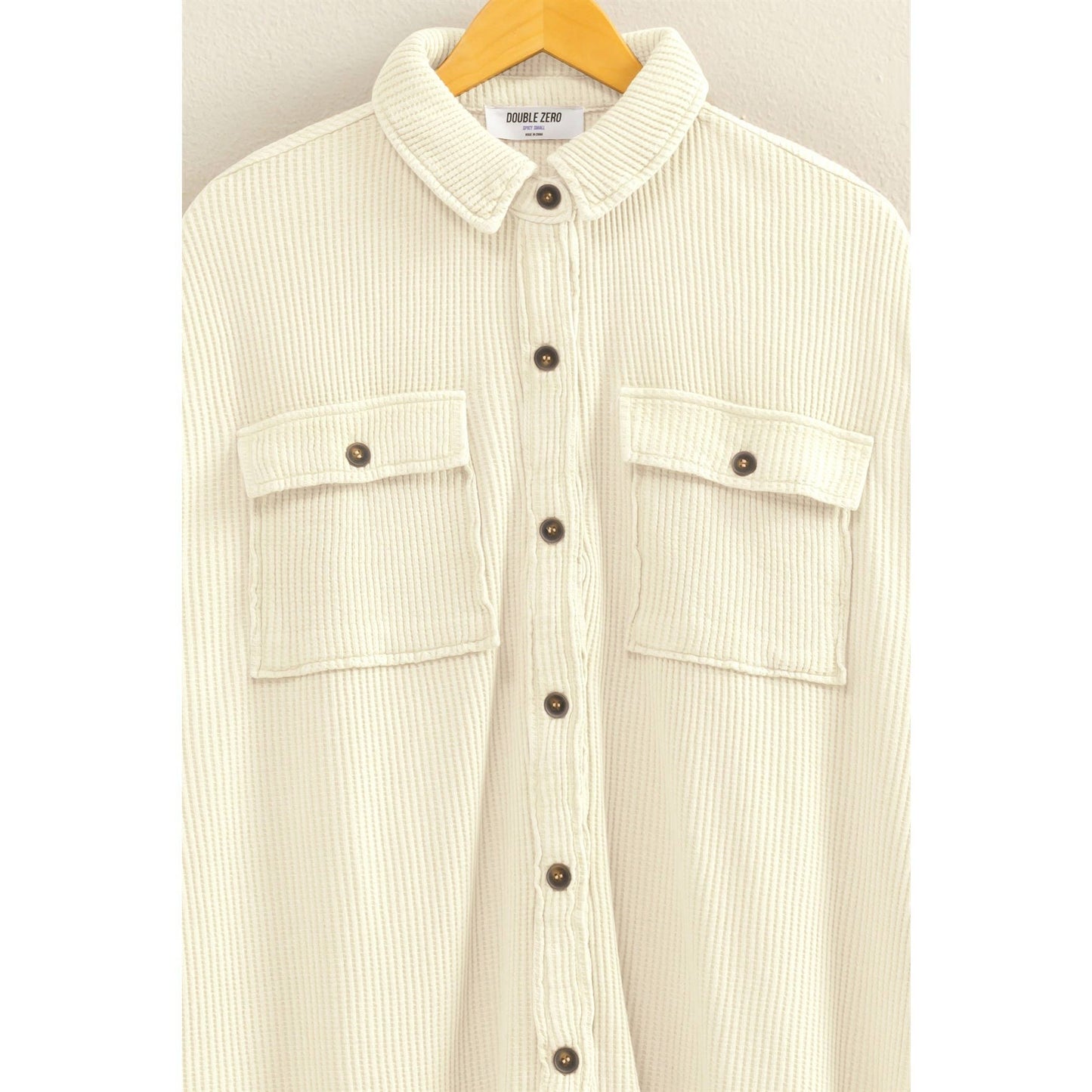 Oversized Mineral Washed Waffle Button Up Shacket: DEEP GREEN / S-M-L(2-2-2)