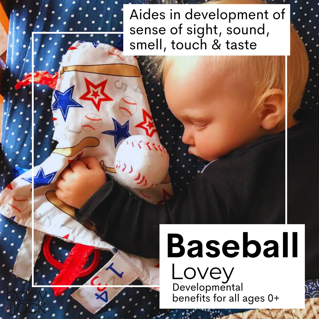 Baseball Baby Learning Lovey Tag Stroller Toy 10" x 10"